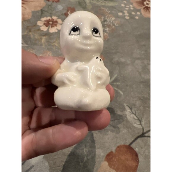Rare Vintage Macrame Bead Ceramic Baby Ghost Ghost Baby Doll Figurine Halloween - Picture 1 of 8